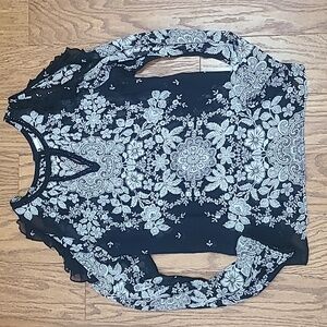 Bila Black White with sequins cold shoulder long sleeve Top blouse Large